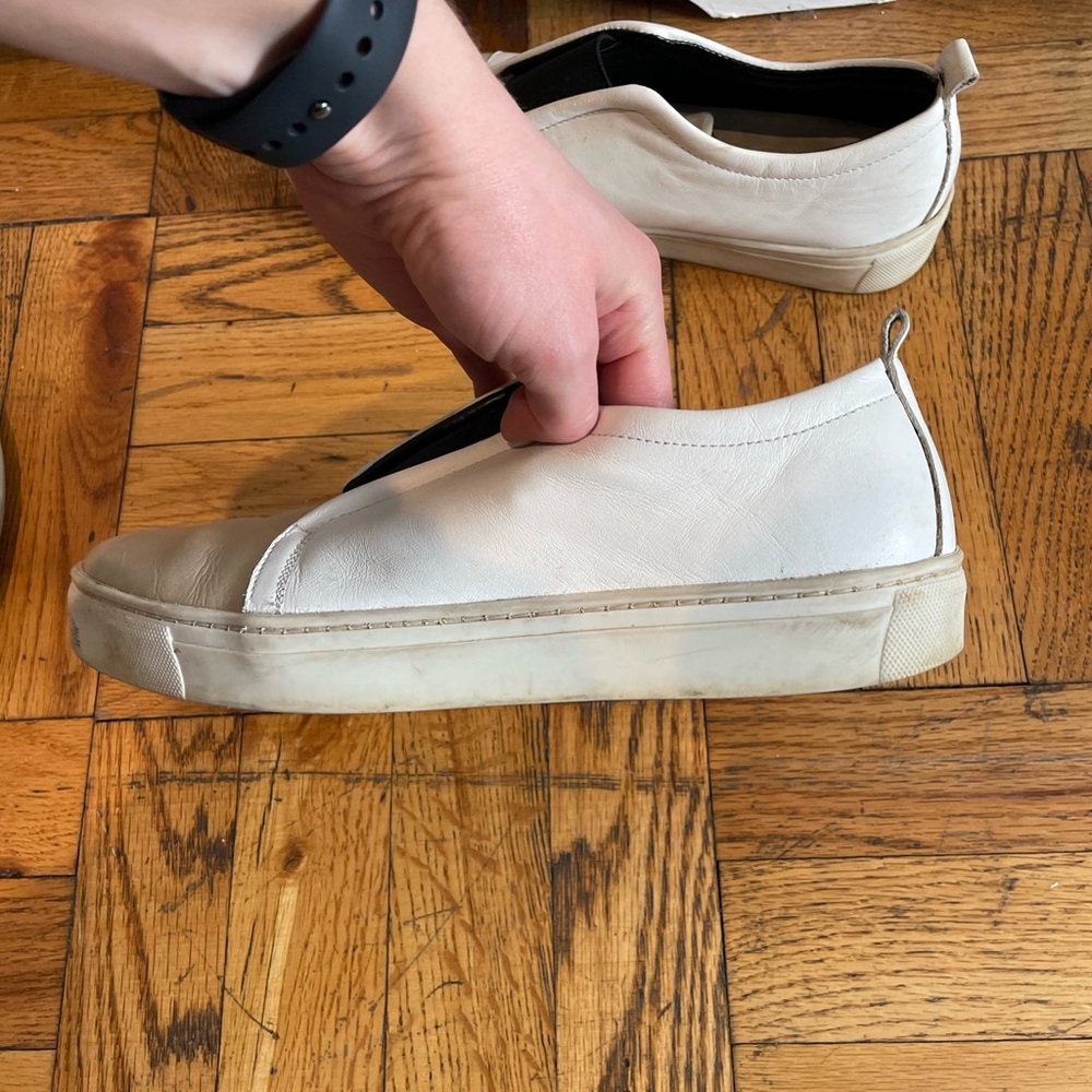 Leather Slip On Sneaker (White, Black, Tan). Size 9.